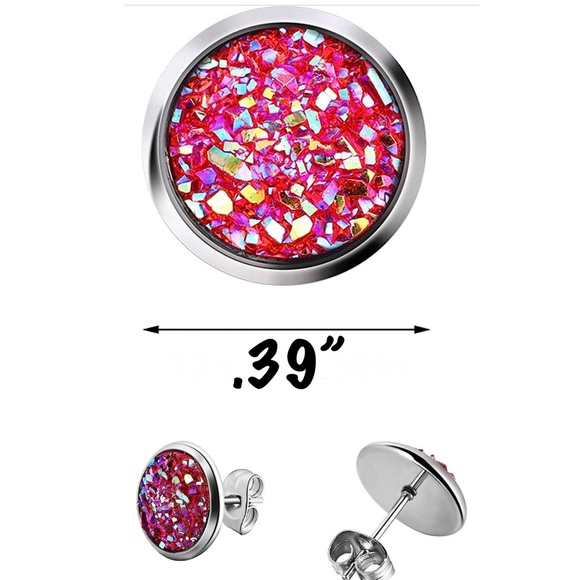 Druzy Crystal and Silver Earrings - Picture 5 of 17